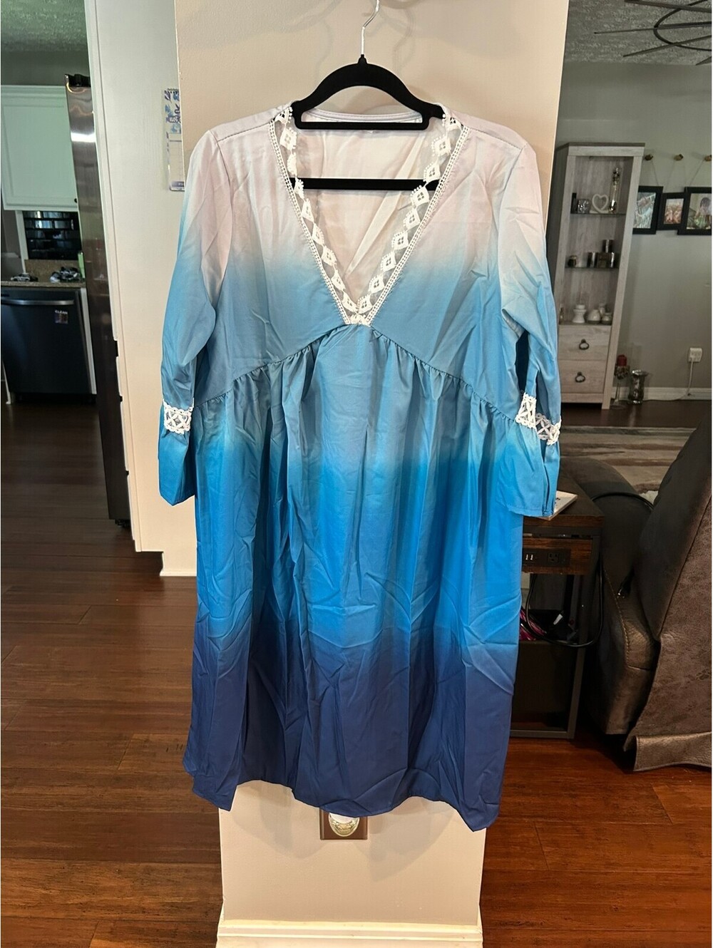 Blue Ombre Lace Trim Dress